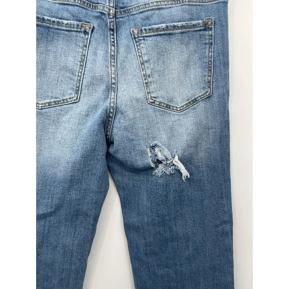 Sneak Peek 11/30 Distressed High Rise Jeans Womens Blue Frayed Hem‎ Side Slit